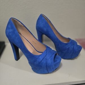 Royal Blue Peeptoe Chunky Platform Heels